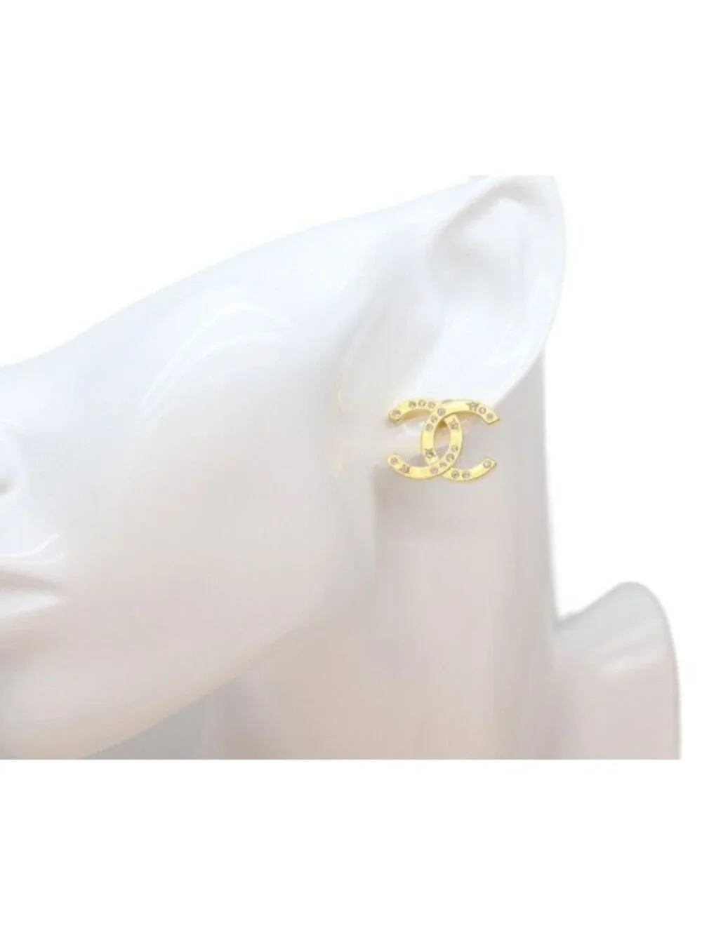 Chanel 24k Gold Rhinestone CC Logo Earrings